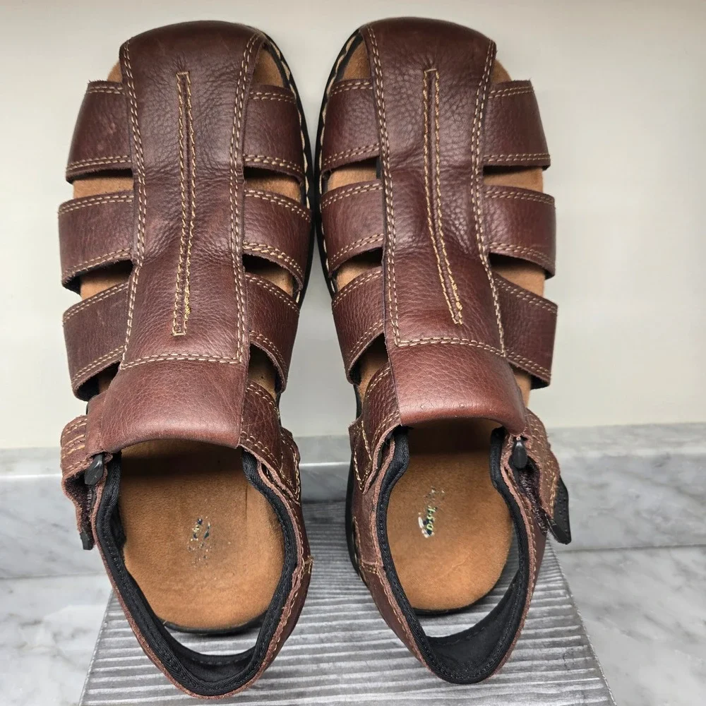 Dr. Scholls Gaston Mens Brown Leather Fisherman Sandals Memory Foam Size 13 M - Picture 3 of 14